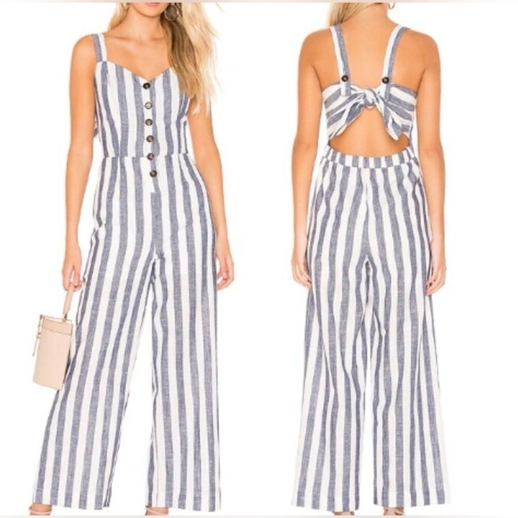 Japna Pants - Japna Black Grey/Cream Striped 100% Cotton Jumpsuit, Size M Open Back Tie